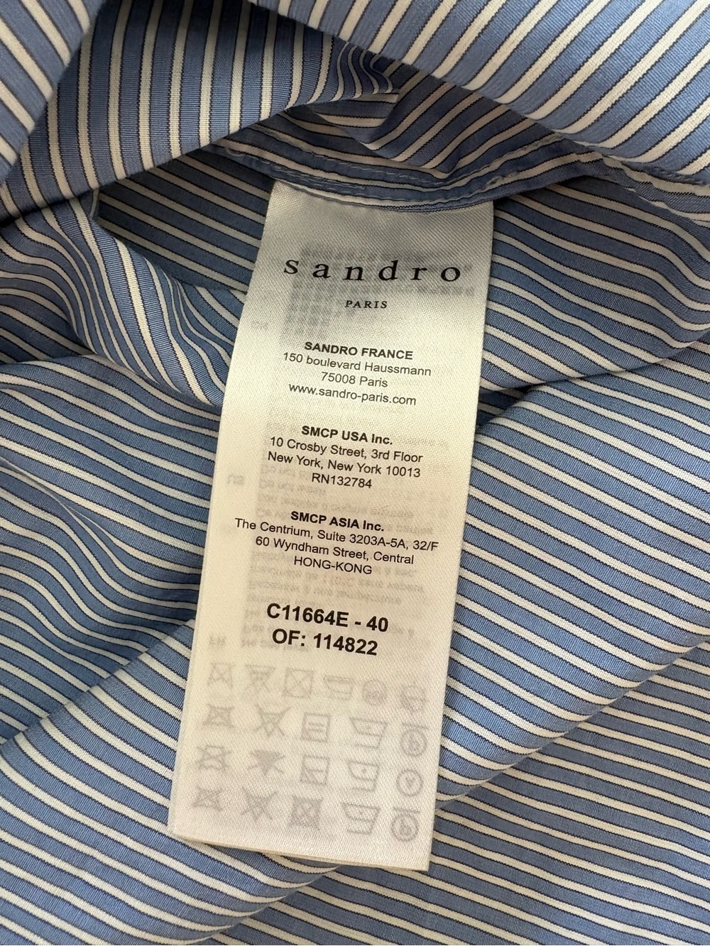 Sandro Paris Blue Striped Lace Ruffle Button Up Blouse Size 3 M/L French Classic - Picture 11 of 12